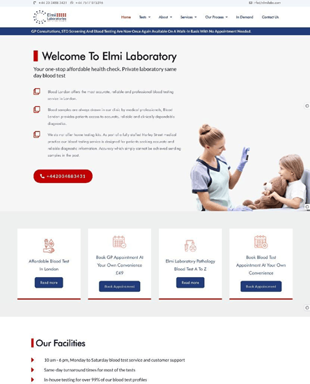 Elmi Laboratory medical lab website